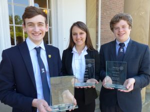 Sebastian Banks Adelina Creciun and Matthew Cooper - UK winners of the Rotary Youth Speaks Competition 2017