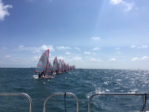 Start of the last race for Gold Fleet at 29er Nationals Weymouth