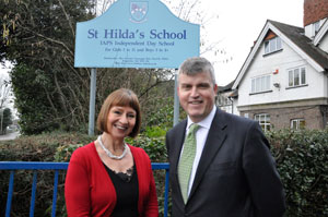 Head of St Hilda’s Mrs Loraine Cavanagh and Aldenham Headmaster Mr James Fowler at St Hilda’s School in Bushey