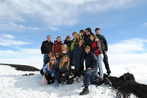Bedales staff and students on the edge of Bocca Nuova crater