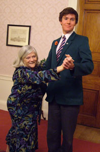 Ann Widdecombe dances with a student during her visit to Culford School