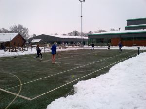 Moreton Hall Tennis snow 