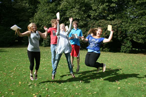 Music students celebrating GCSE success in August 2010 after all achieving A*