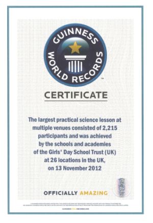 Royal High School Bath Guinness world record science 