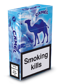 Black and 2025 blue camel cigarettes